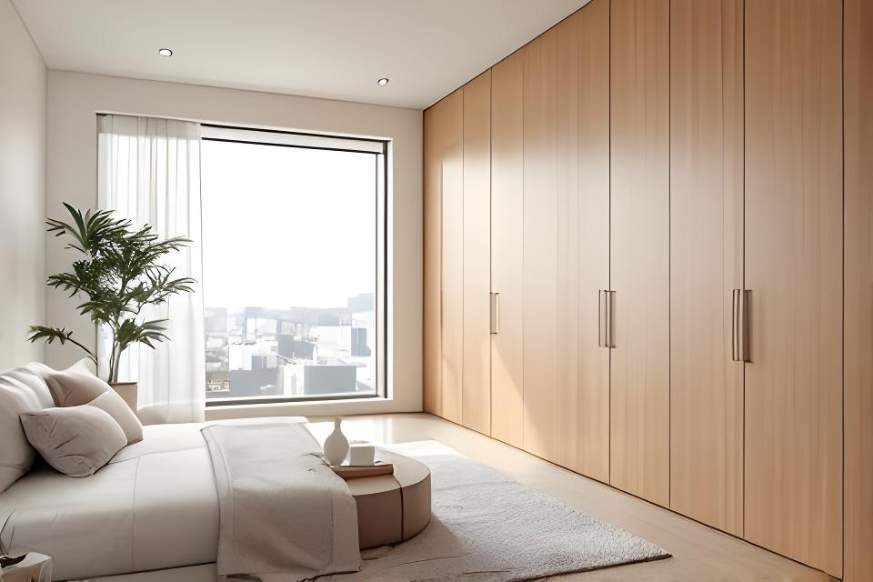 Heller Penthouse-Ausbau mit deckenhohen Einbauschränken, feiner Holzmaserung und grosszügigem Blick über das Seefeld